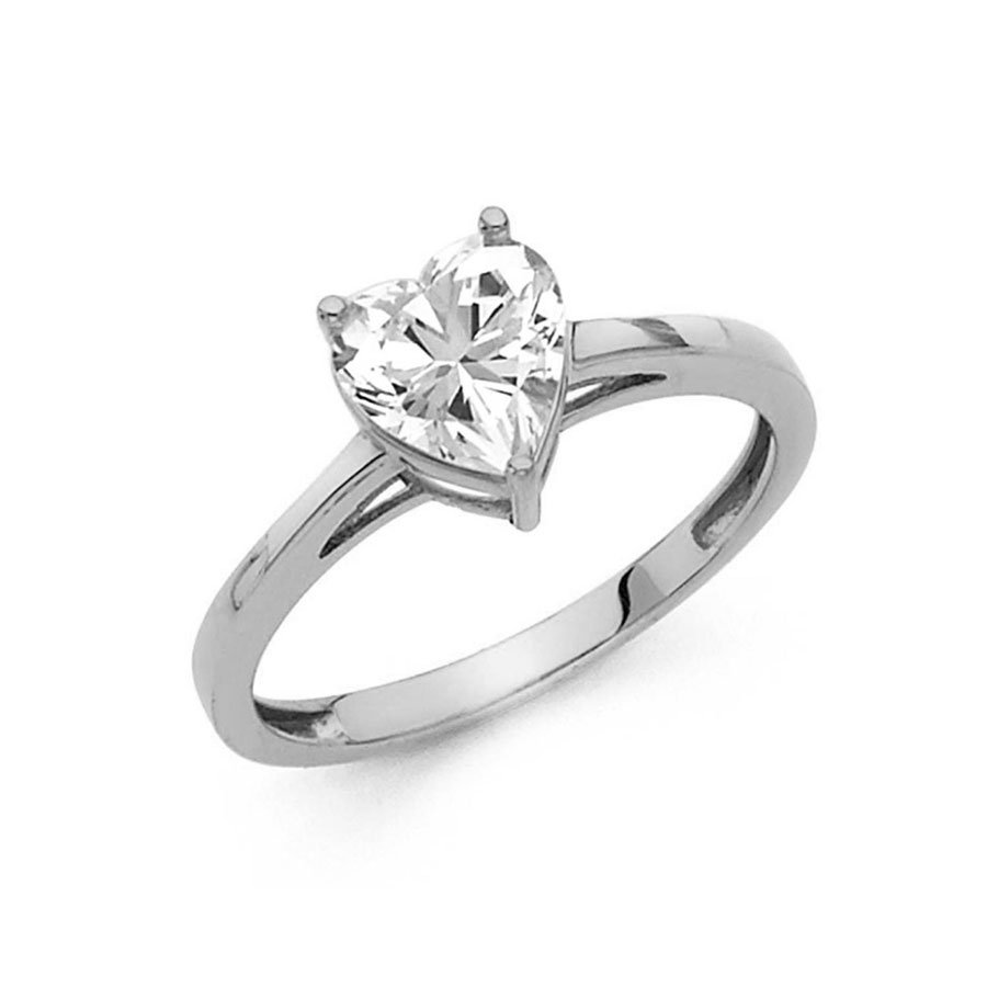 14K white gold heart solitaire engagement ring
