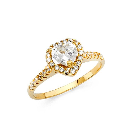 14K yellow gold halo heart CZ engagement ring