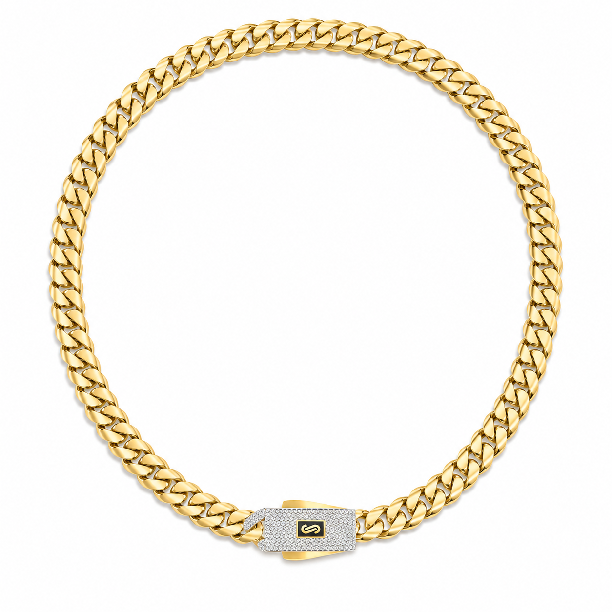 14K Yellow Gold Monaco Classic Plain Chain with Pavé Lock