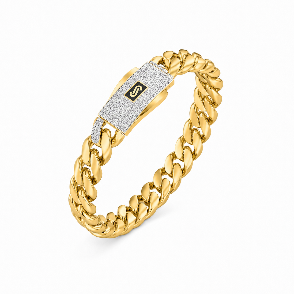 14K Yellow Gold Monaco Classic Plain Bracelet with Pavé Lock